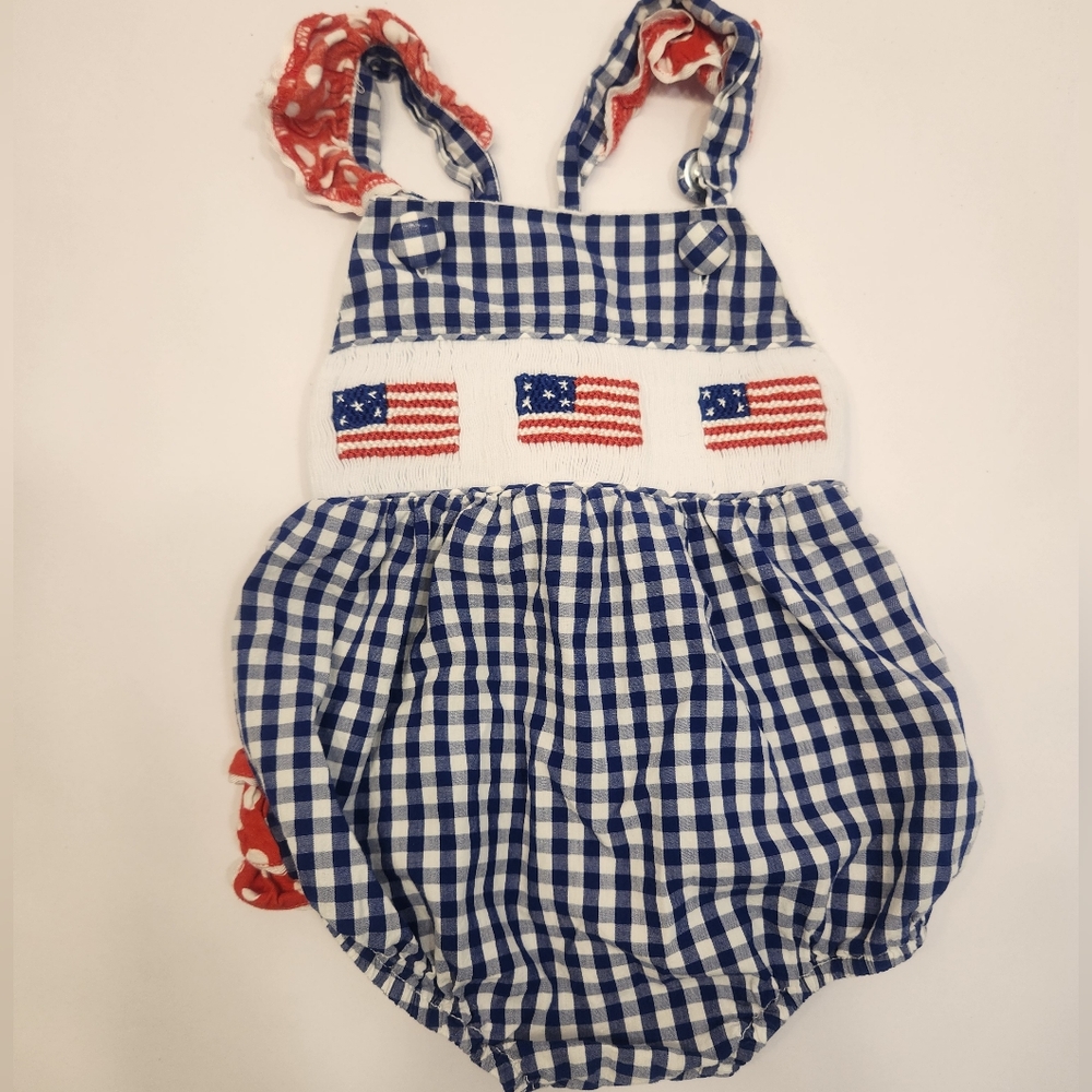 Dressing Smocked Fourth of July Girls Ruffled Bubble Romper 18 Months